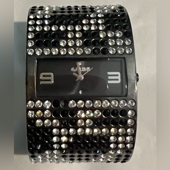 Galini, One of a kind multi-tone black wrist watch with crystal bedazzling. - Picture 2 of 6